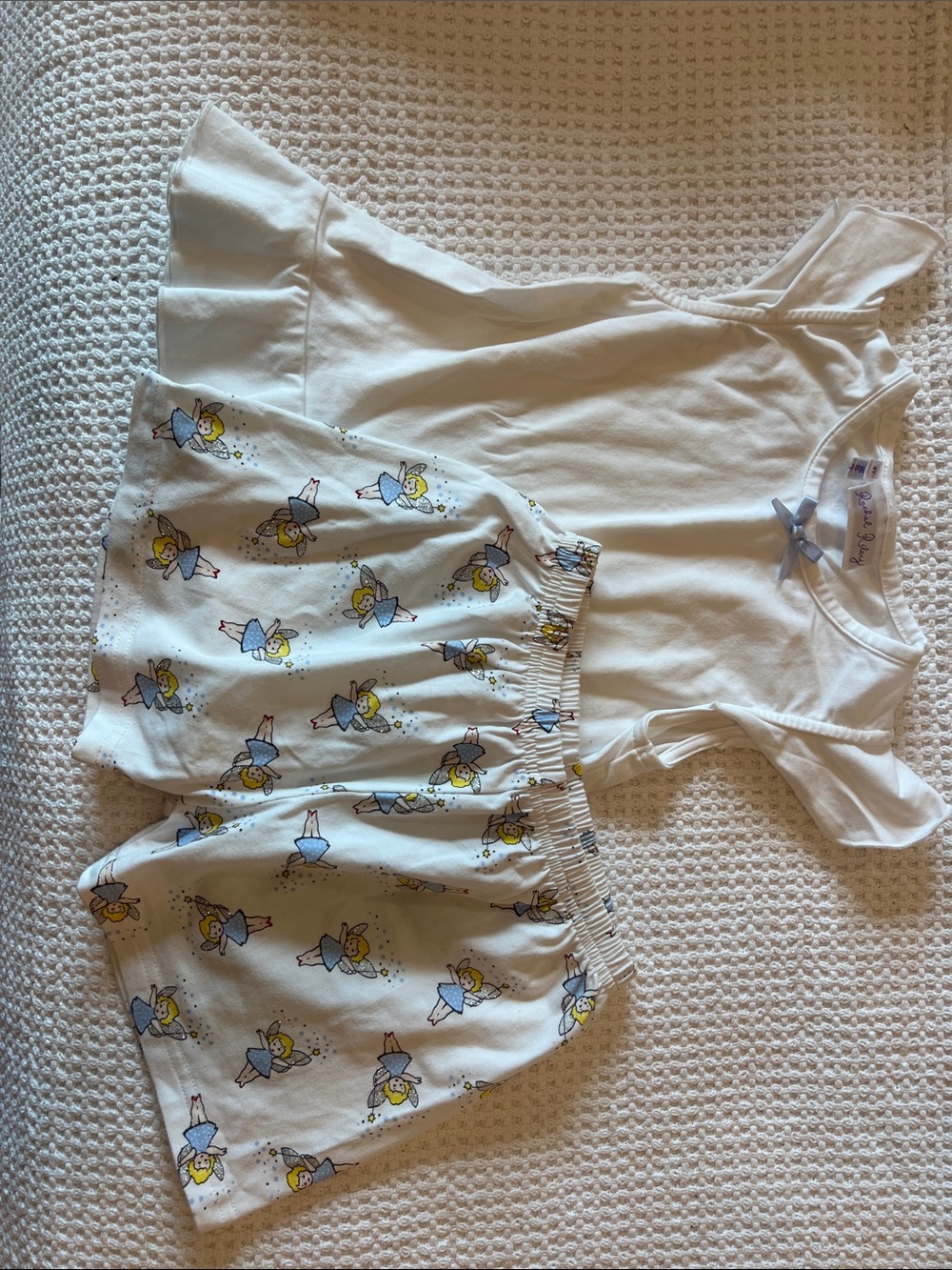 Rachel Riley White Pajama Set with Blue and Yellow Fairy Print